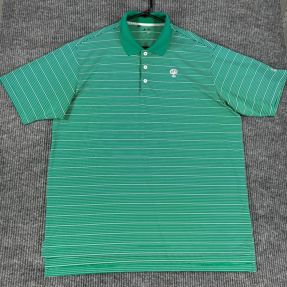 Adidas Polo Shirt Mens XL Extra Large Green Striped Short Sleeve Golf Outdoor